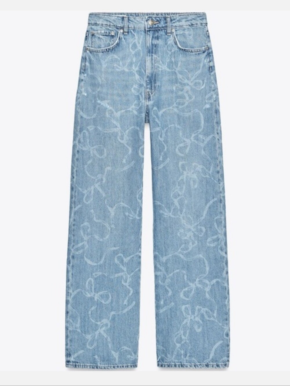Zara Blue Bow Print Pattern Baggy Relaxed High Rise Jeans Size 4